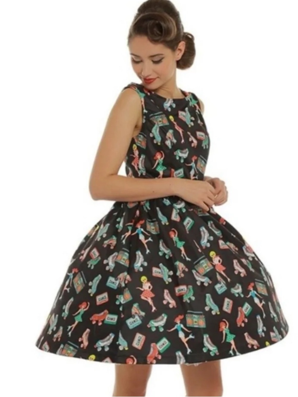 LINDY BOP BLK ROLLER SKATING PRINT DRESS